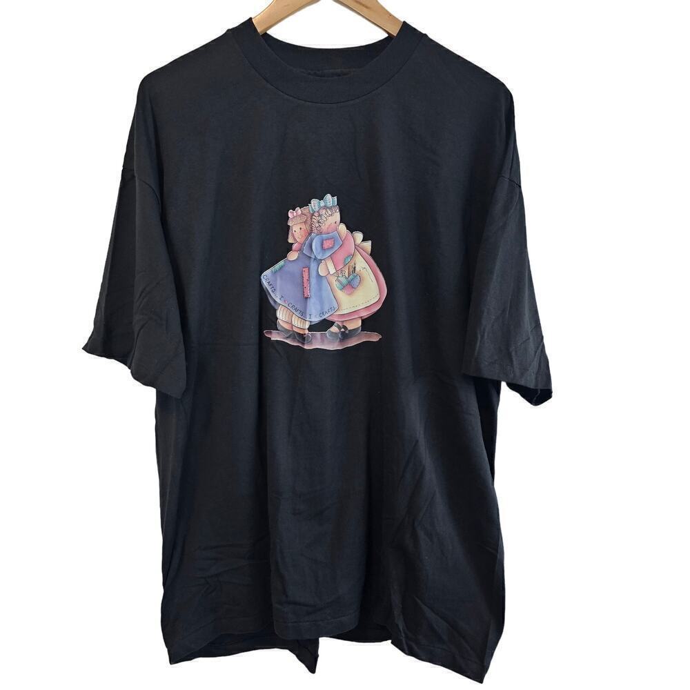 Vintage I Love Crafts T-Shirt Womens Size XXL Black 80s Friends Sewing Painting
